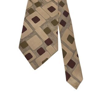 Vitaliano Pancaldi Men's Tie Geometric Beige/Gold/Brown Silk 3 5/8" x 58" guc